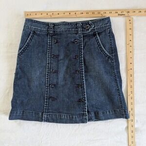 Bica Cheia Denim Mini Skirt Blue Double Button Front Sz 6 Sailor Retro Mod